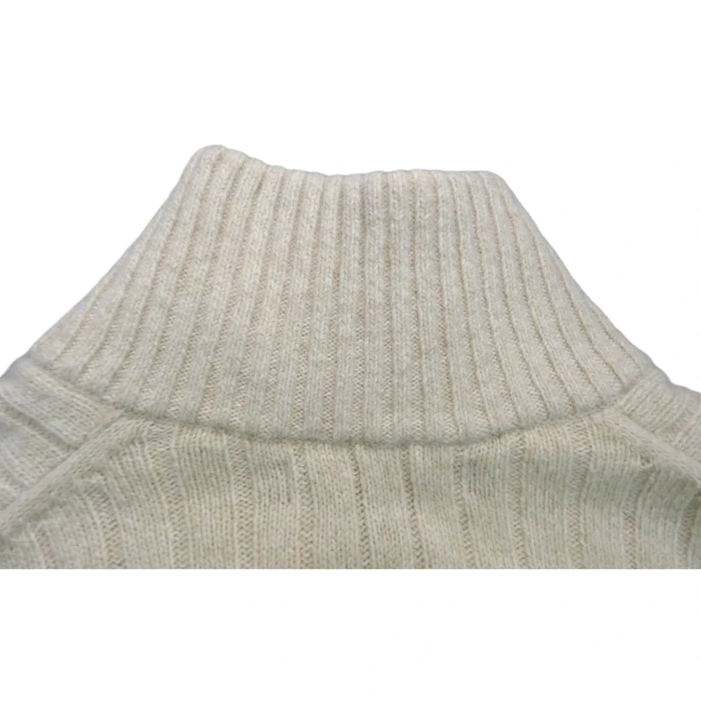 VTG Banana Republic Sweater Men M Ivory Wool Blend Ribbed Btn Mock Neck 90s Knit